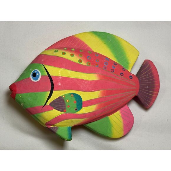 2 Vintage Hand-Painted Whimsical Bright Tropical Paper Resin Fish Figurines - Picture 6 of 7